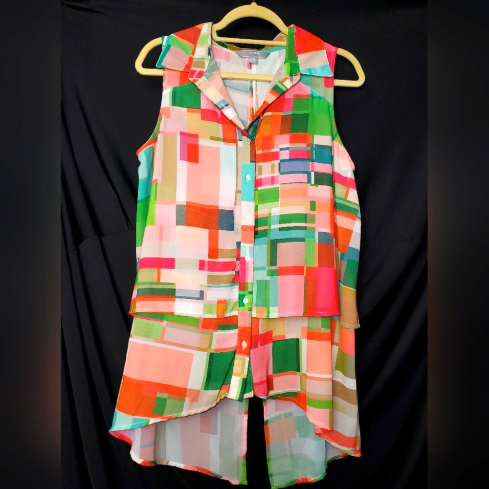 Jana Top, Colorful Orange and Greens, Sz M